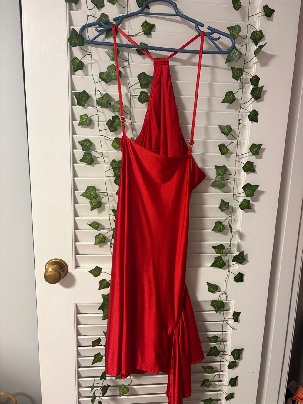 White Fox Boutique Red One-Shoulder Satin Slip Dress